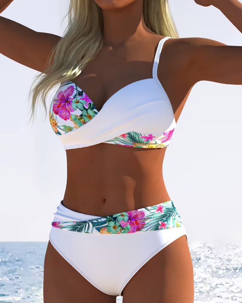 Women's Contrast Floral Spaghetti-Strap Bikini