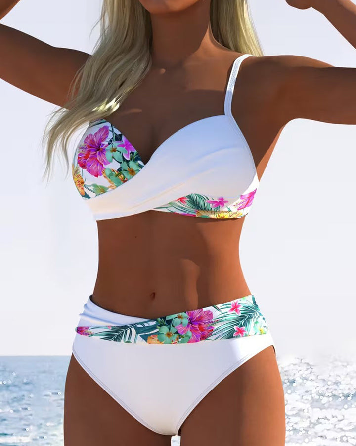 Women's Contrast Floral Spaghetti-Strap Bikini