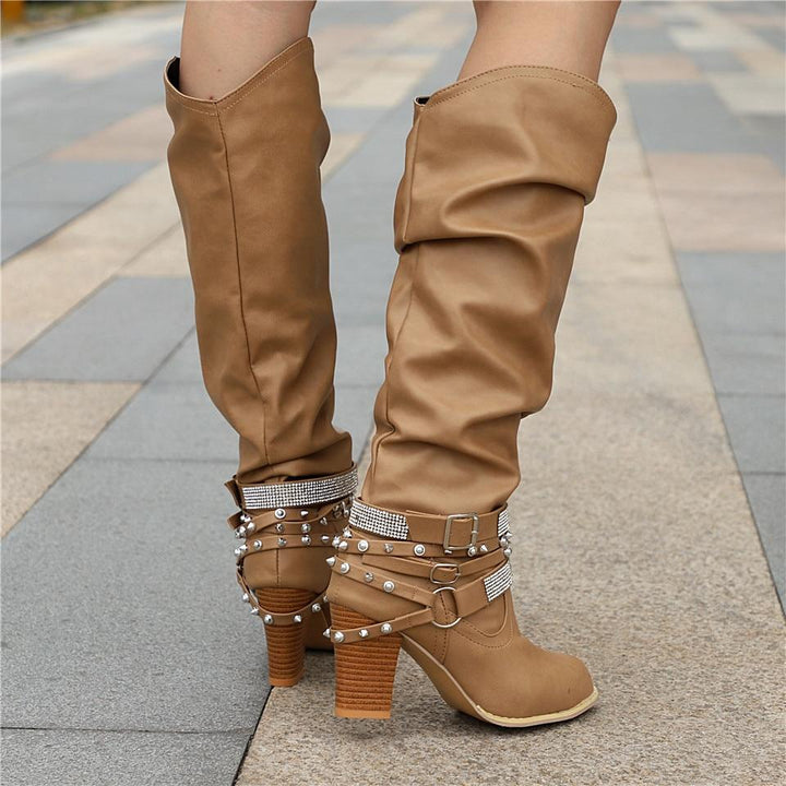 Pam | Women's Knee-High Boots - Slouchy Block Heel