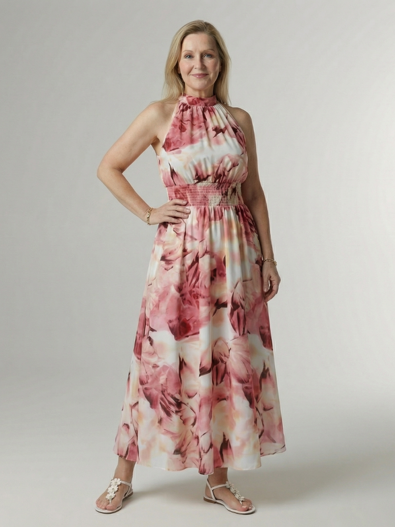 Women's Gathered Halter Midi Dress