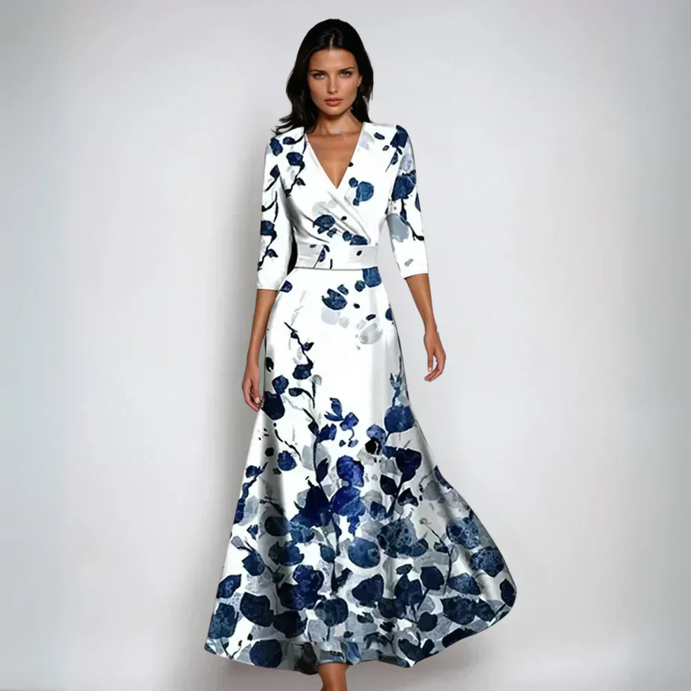 Women's Floral V-Neck Flowing Maxi Dress