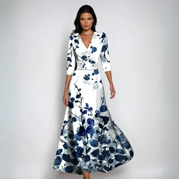 Women's Floral V-Neck Flowing Maxi Dress