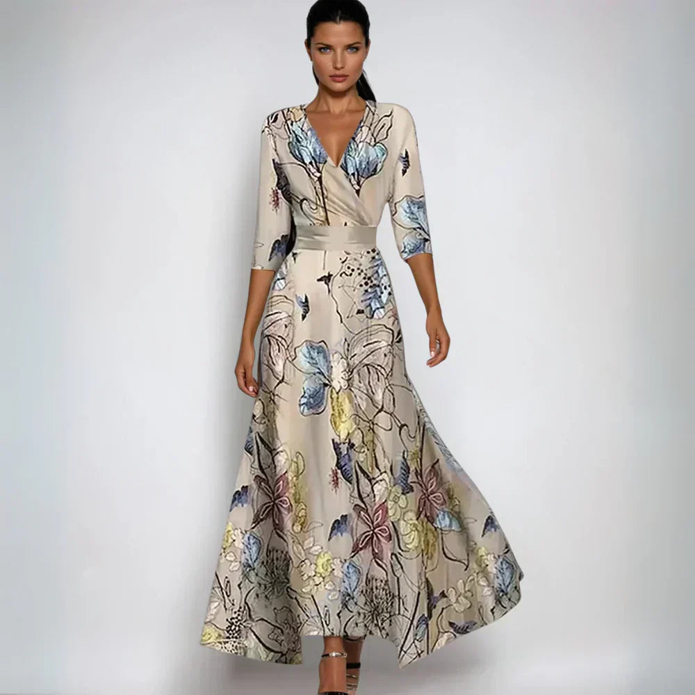 Women's Floral V-Neck Flowing Maxi Dress