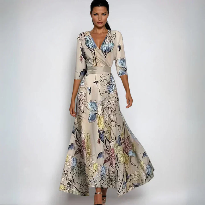 Women's Floral V-Neck Flowing Maxi Dress
