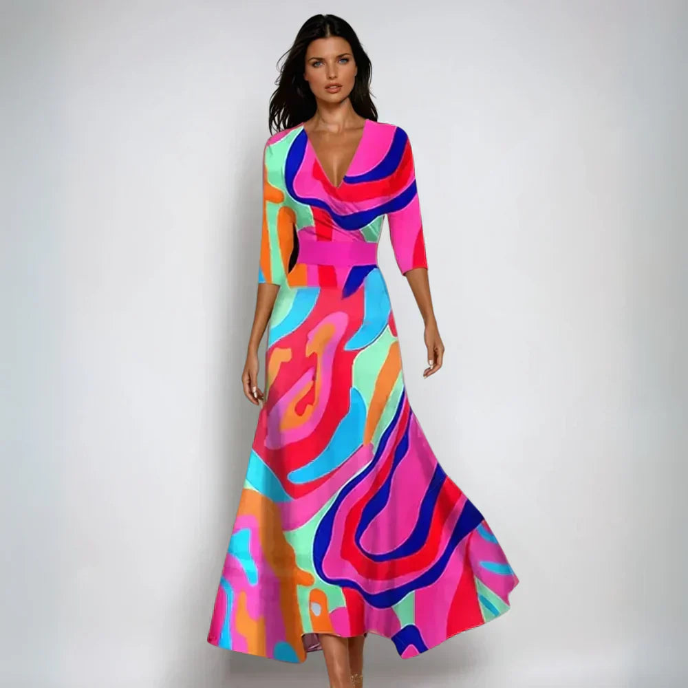 Women's Floral V-Neck Flowing Maxi Dress