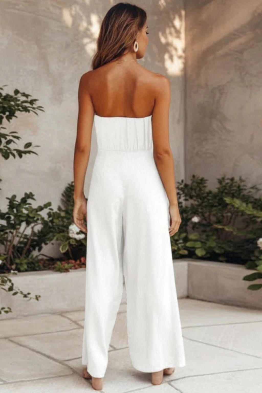 Women's Women Strapless Bandeau Crop Top and High Waist Wide Leg Trousers Set
