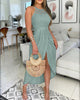 Women's Jacquard Open-Work Halter-Neck Side-Slit Midi Dress