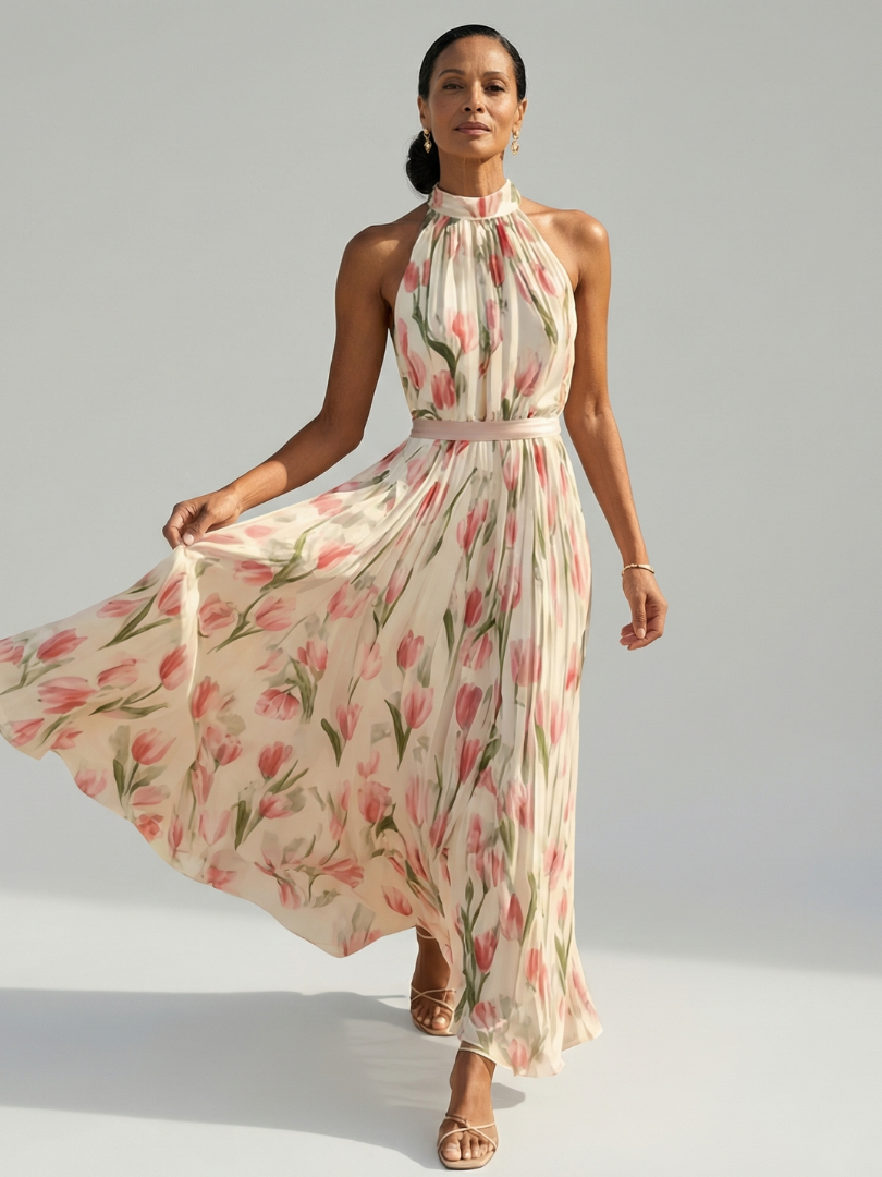 Women's Halter Neck Floral Midi Dress