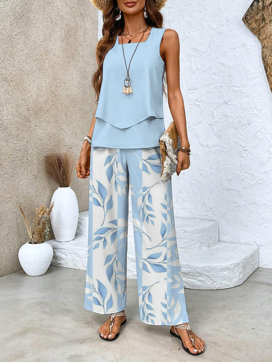 Abigail | Women's Sleeveless Blouse and Wide-Leg Pants Set Two Pieces