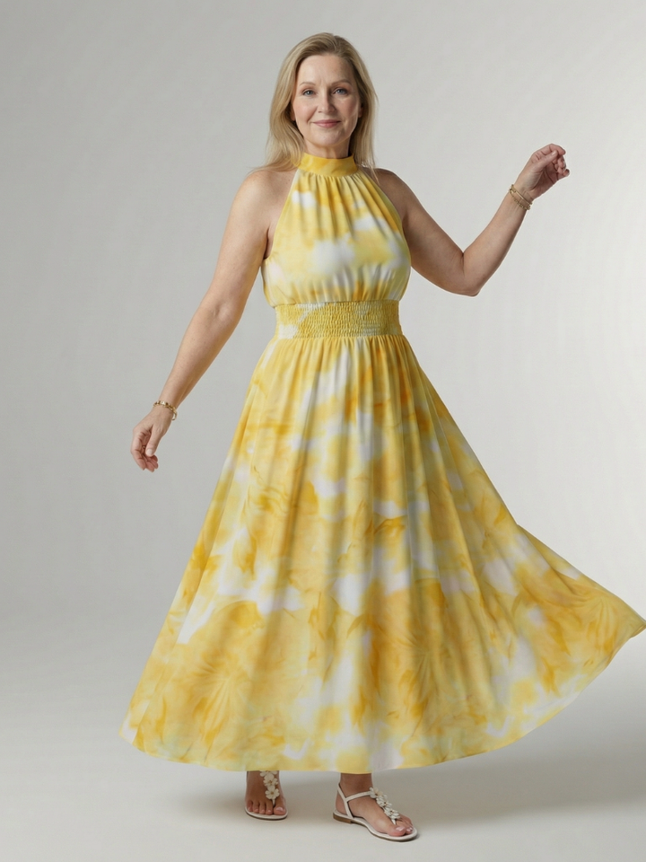 Women's Gathered Halter Midi Dress