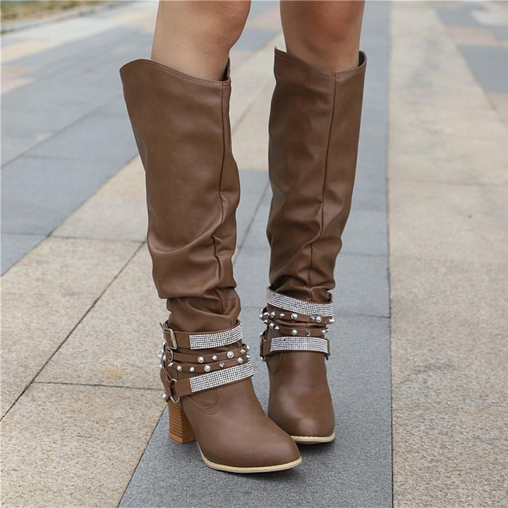 Pam | Women's Knee-High Boots - Slouchy Block Heel