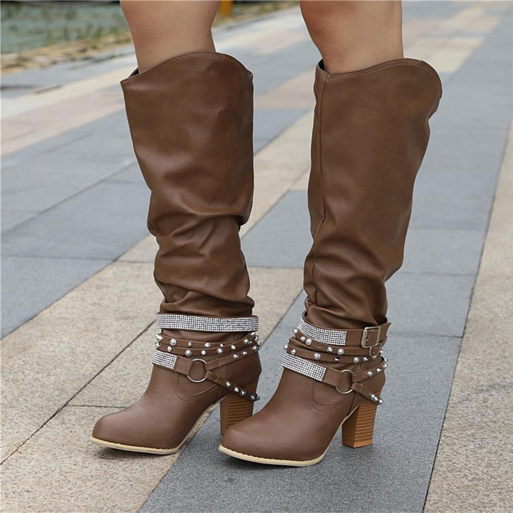 Pam | Women's Knee-High Boots - Slouchy Block Heel