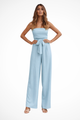 Women's Women Strapless Bandeau Crop Top and High Waist Wide Leg Trousers Set
