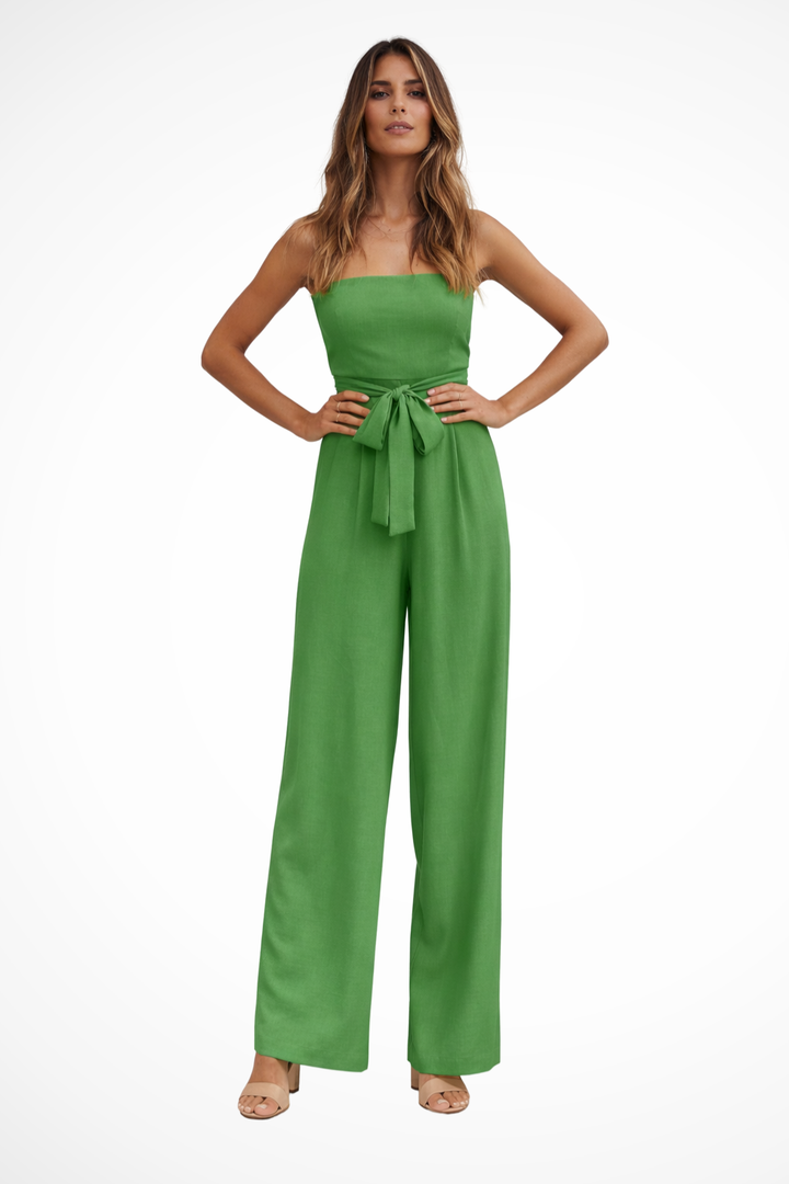 Women's Women Strapless Bandeau Crop Top and High Waist Wide Leg Trousers Set