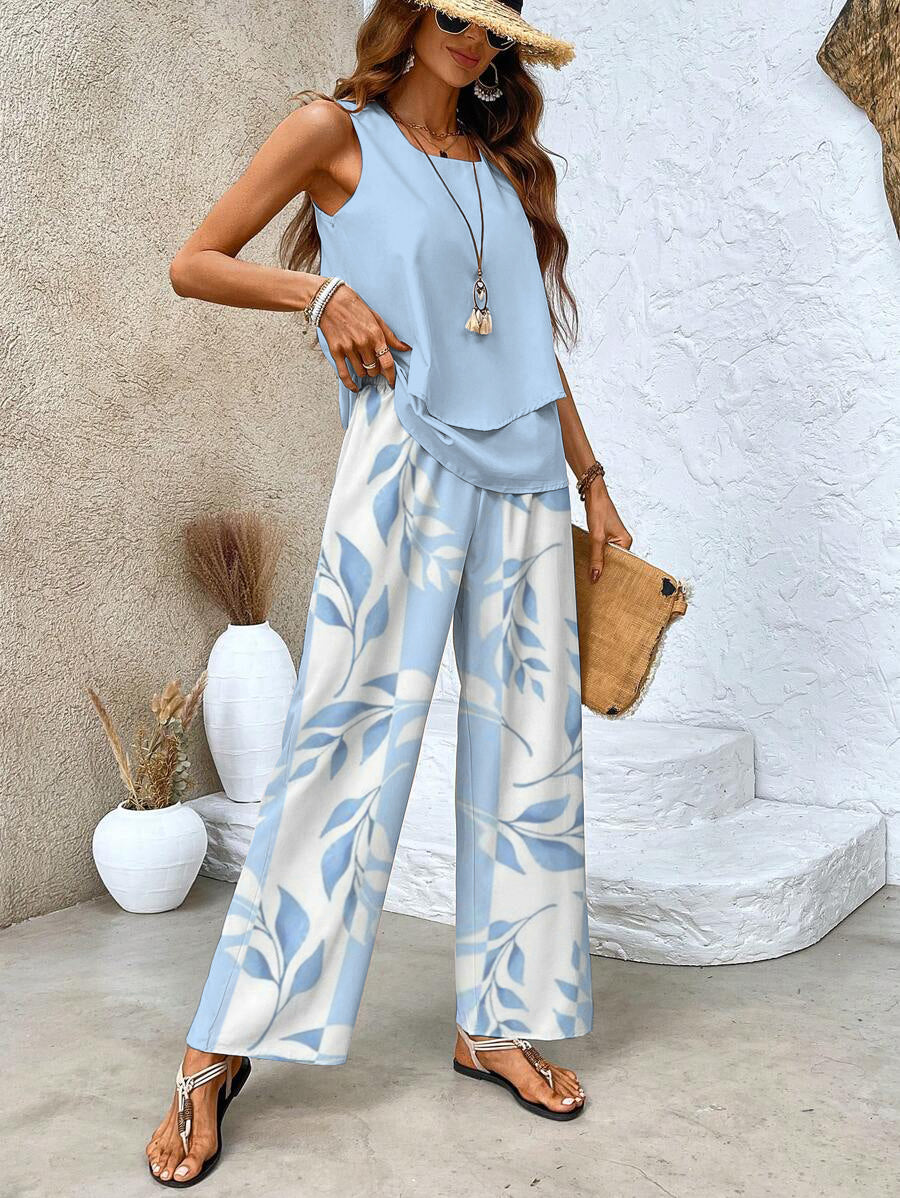 Abigail | Women's Sleeveless Blouse and Wide-Leg Pants Set Two Pieces