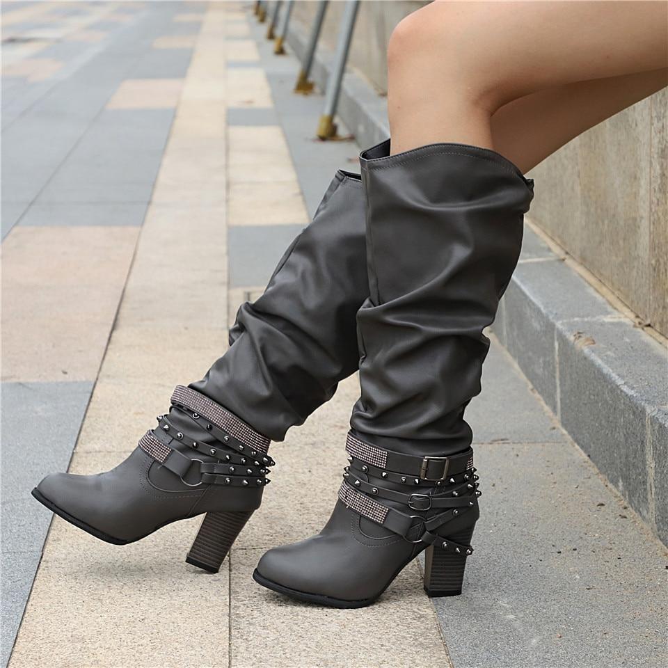 Pam | Women's Knee-High Boots - Slouchy Block Heel