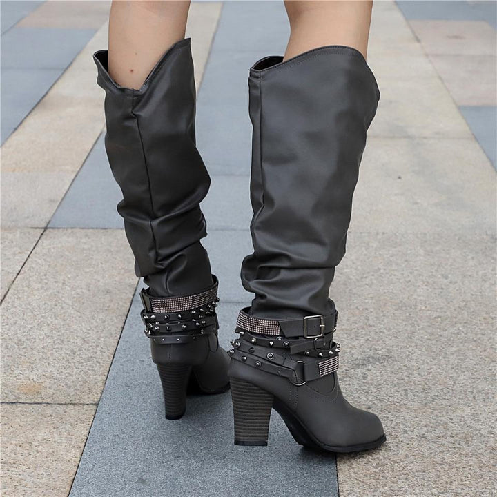 Pam | Women's Knee-High Boots - Slouchy Block Heel
