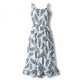 Women's Women’s Sleeveless Midi Dress with Ruffle Neckline, Tie Waist and Leaf Print