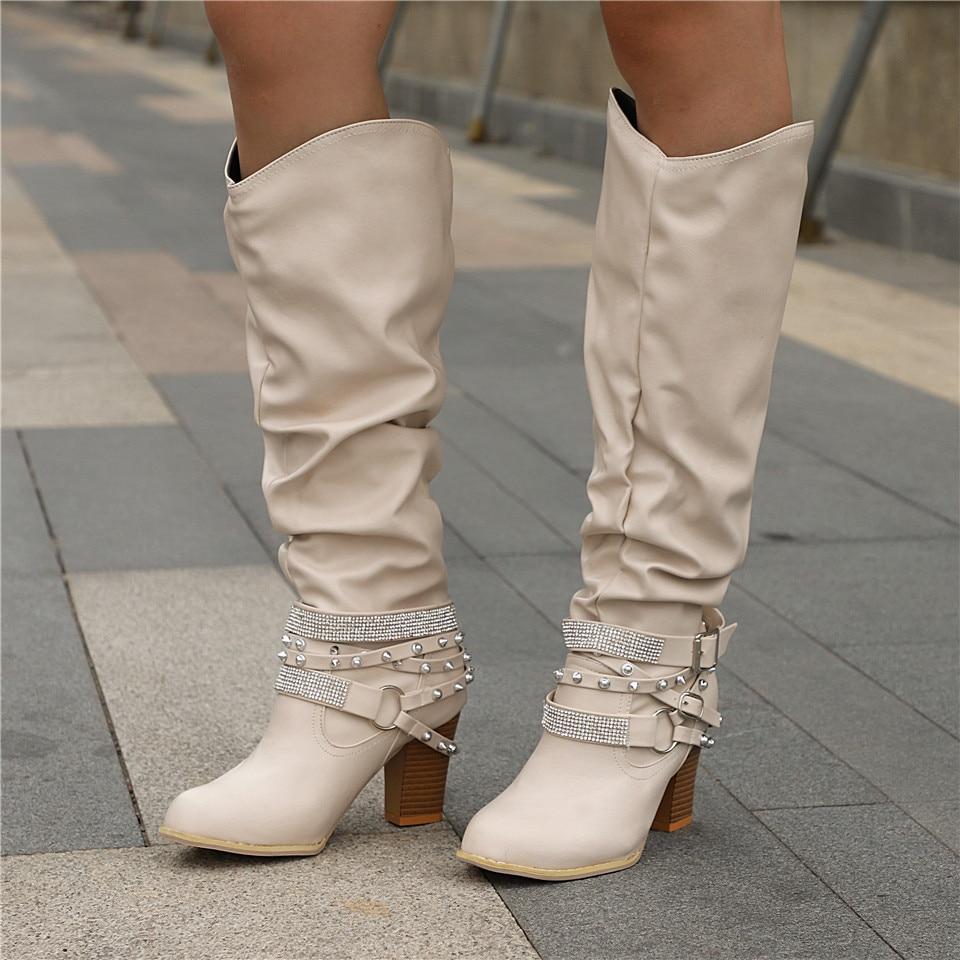 Pam | Women's Knee-High Boots - Slouchy Block Heel