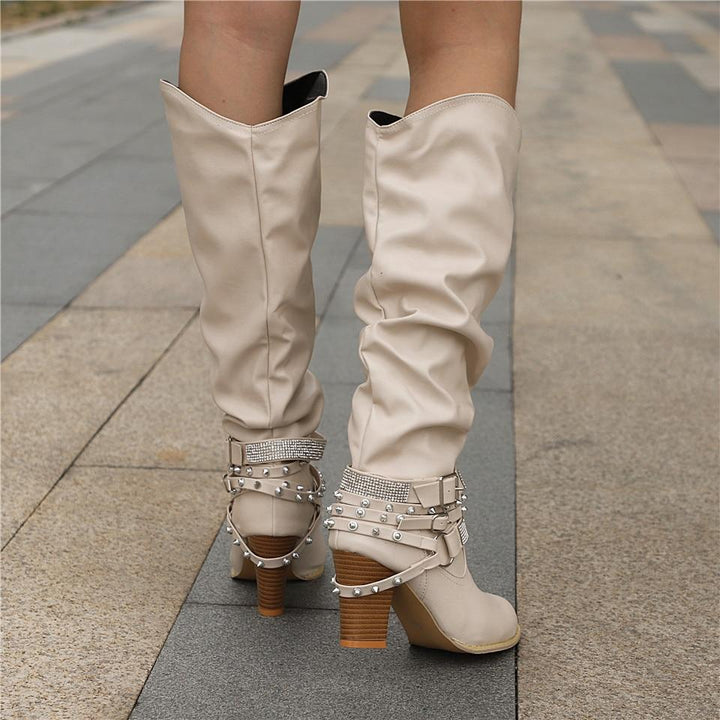 Pam | Women's Knee-High Boots - Slouchy Block Heel