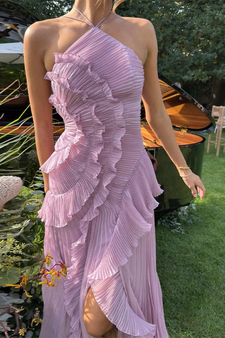 Women's Women’s Sleeveless Halter Backless Ruffled Maxi Summer Wedding Guest Dress