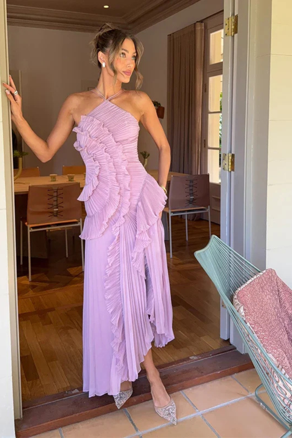 Women's Women’s Sleeveless Halter Backless Ruffled Maxi Summer Wedding Guest Dress