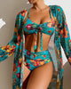 Women's Tropical Print Bikini Set with Cover-Up Swimwear Sale