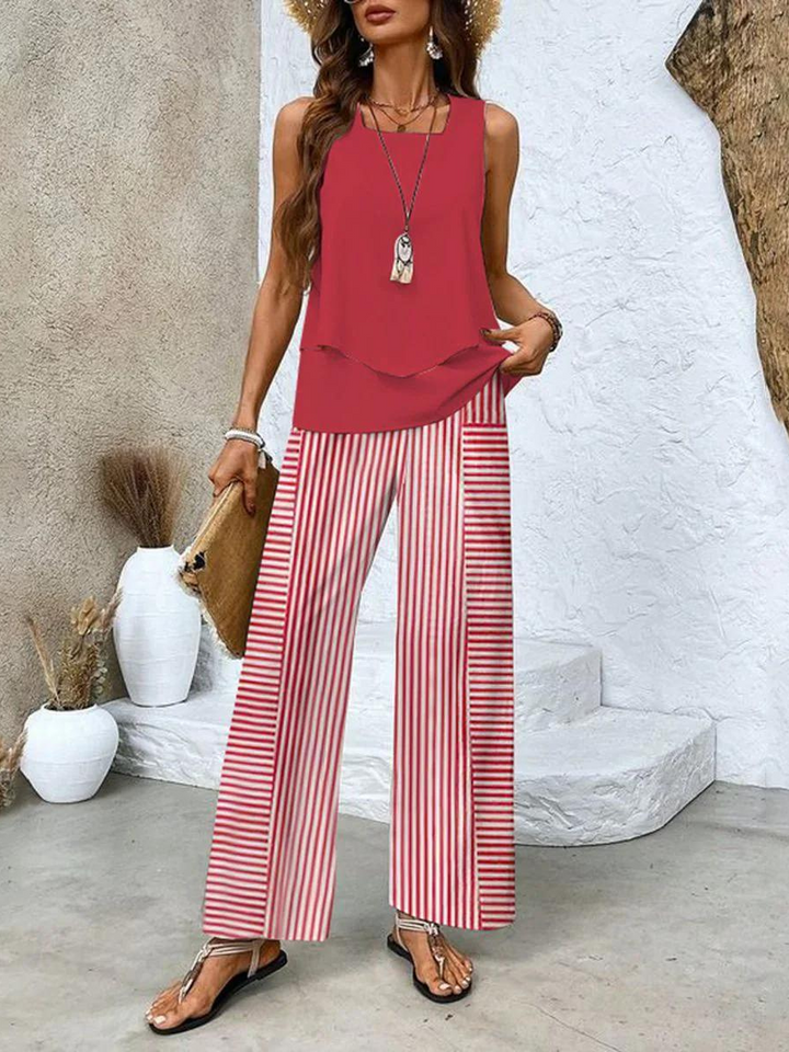 Abigail | Women's Sleeveless Blouse and Wide-Leg Pants Set Two Pieces