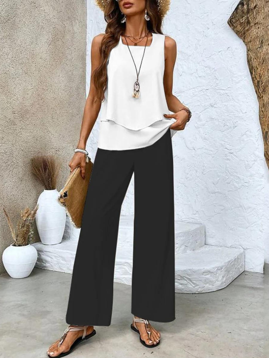 Abigail | Women's Sleeveless Blouse and Wide-Leg Pants Set Two Pieces