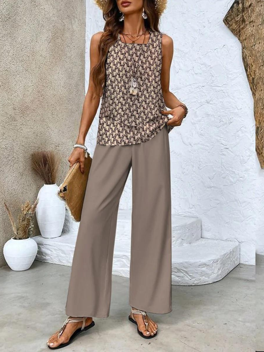Abigail | Women's Sleeveless Blouse and Wide-Leg Pants Set Two Pieces