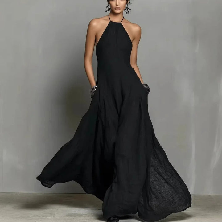 Women's Halter Neck Sleeveless Linen Blend Maxi Dress