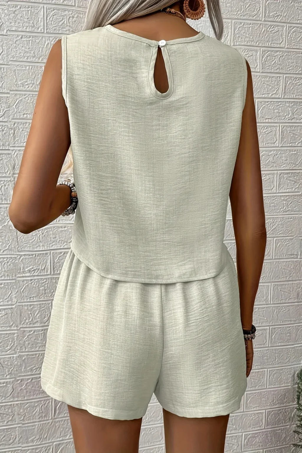 Women's Women Sleeveless Crop Top and Shorts Linen Summer Set
