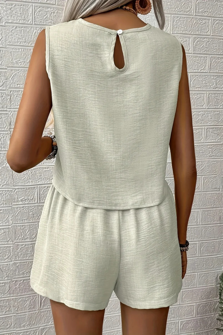 Women's Women Sleeveless Crop Top and Shorts Linen Summer Set