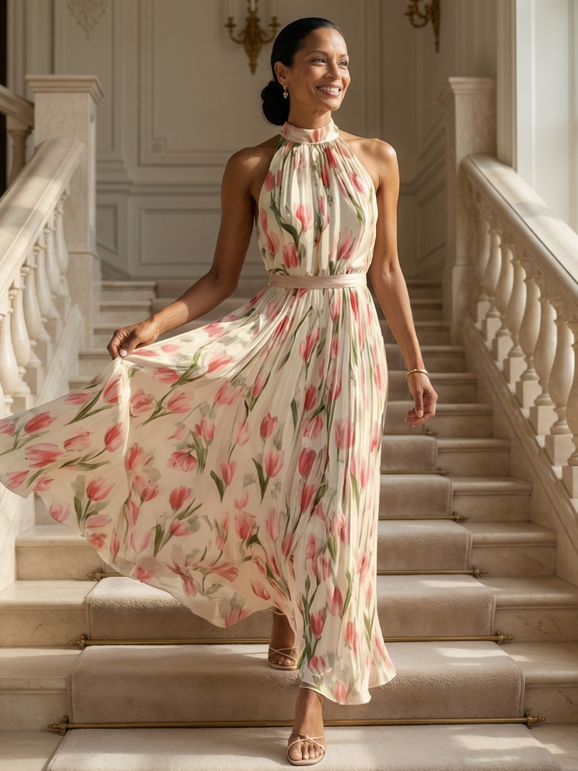 Women's Halter Neck Floral Midi Dress