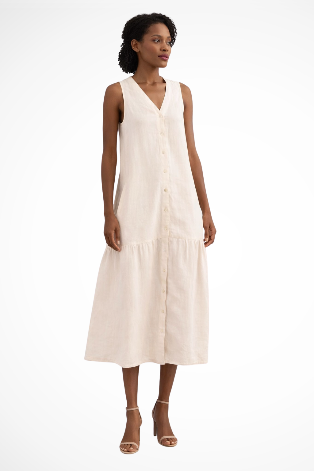 Women's Women V Neck Sleeveless Button Front Linen Maxi Dress