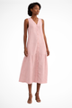Women's Women V Neck Sleeveless Button Front Linen Maxi Dress