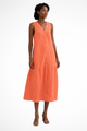 Women's Women V Neck Sleeveless Button Front Linen Maxi Dress