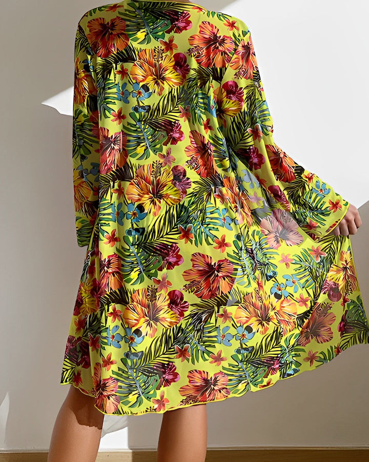 Women's Tropical Print Bikini Set with Cover-Up Swimwear Sale
