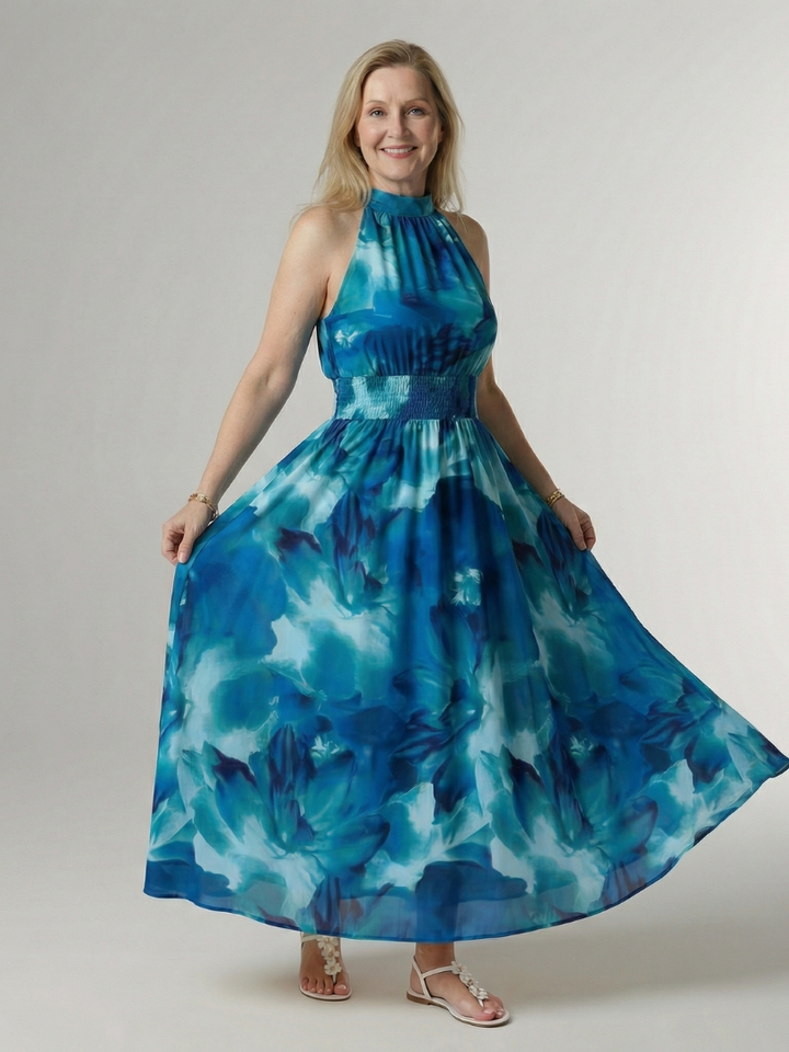 Women's Gathered Halter Midi Dress