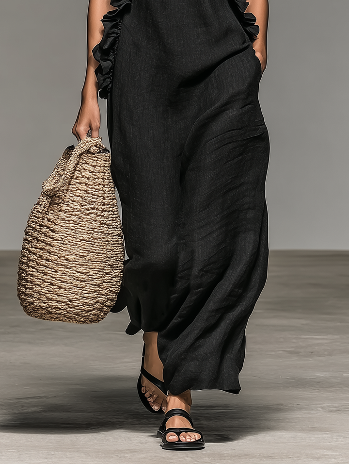 Women's Linen Blend Halter Maxi Dress