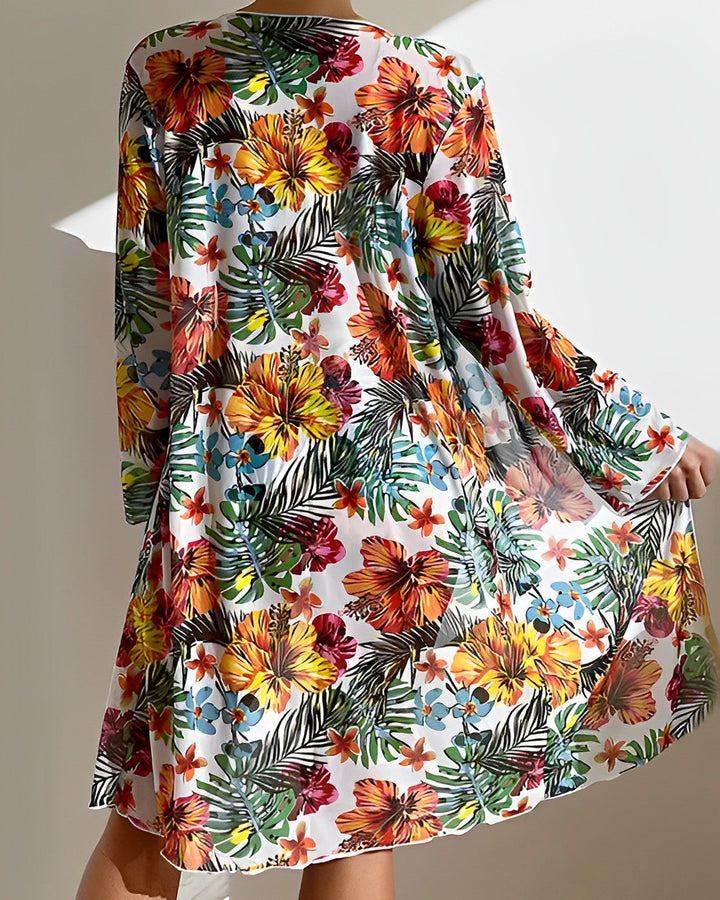 Women's Tropical Print Bikini Set with Cover-Up Swimwear Sale