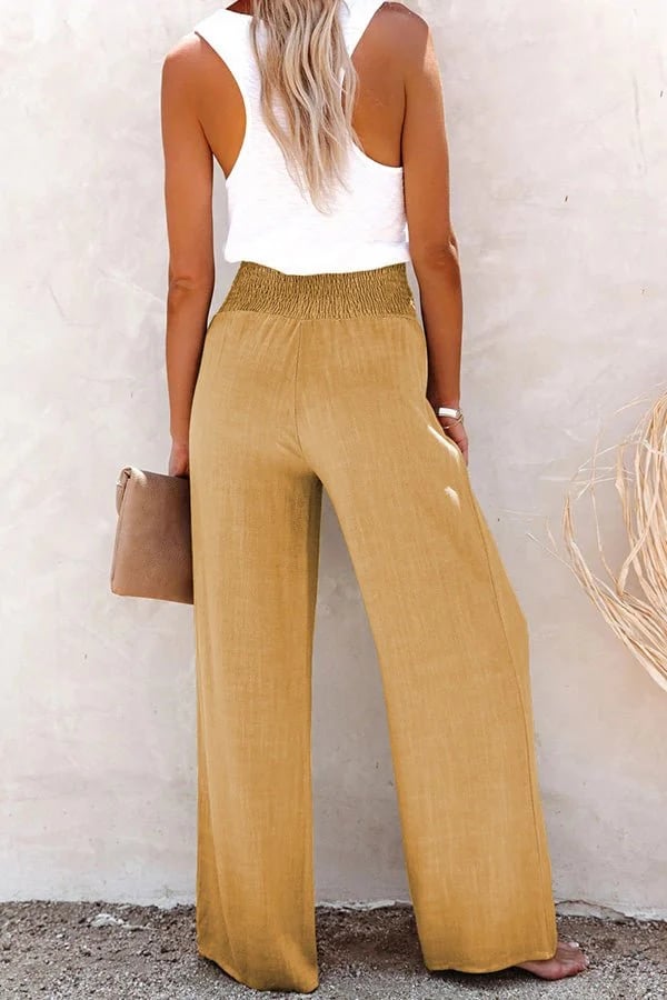 Sharon | High-Waisted Trousers with Smocked Waist Bottom Collection