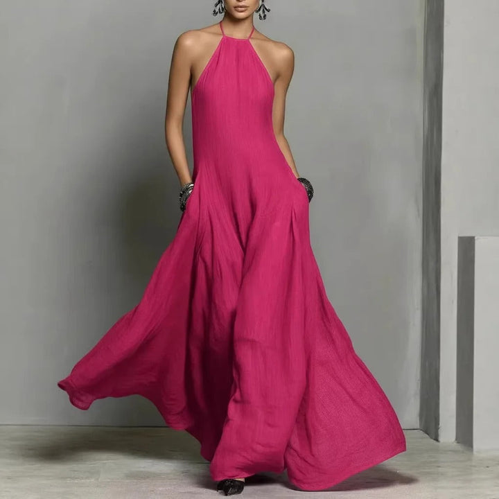Women's Halter Neck Sleeveless Linen Blend Maxi Dress