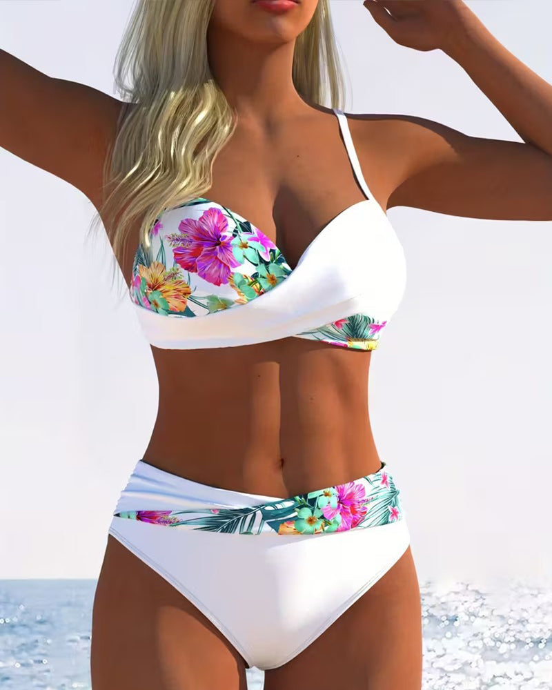Women's Contrast Floral Spaghetti-Strap Bikini