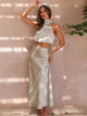 Women's Two-Piece Halter Top and Satin Maxi Skirt Set