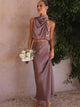 Women's Two-Piece Halter Top and Satin Maxi Skirt Set