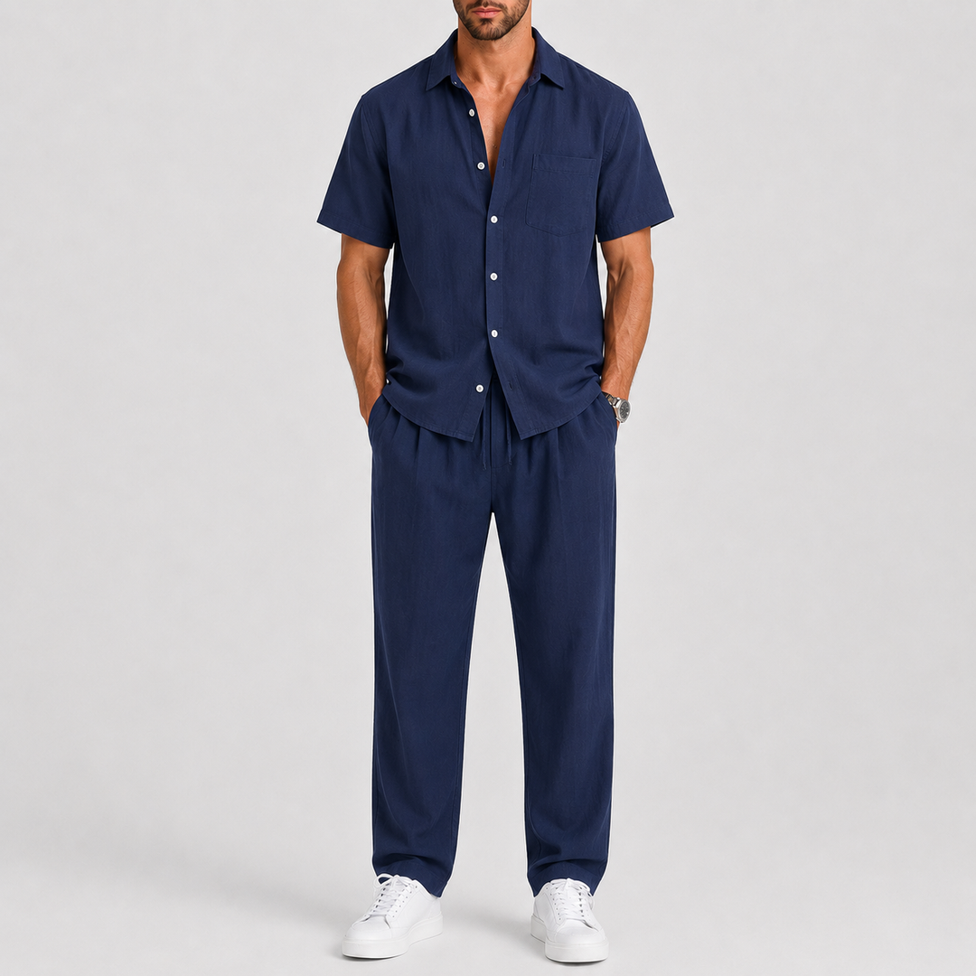 Men's Summer Set with Shirt and Wide-Leg Trousers
