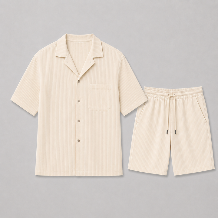 Men's Summer Set with Open Collar and Shorts