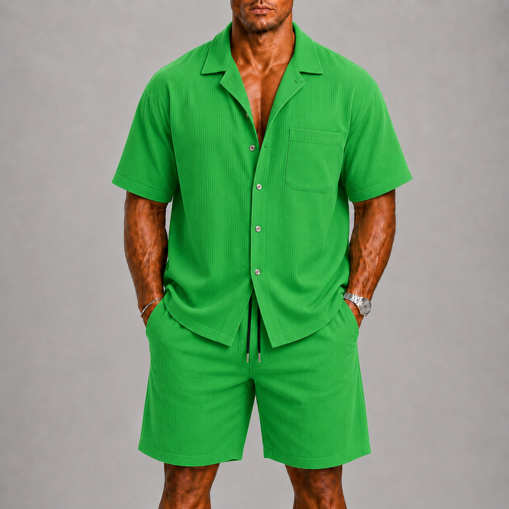Men's Summer Set with Open Collar and Shorts