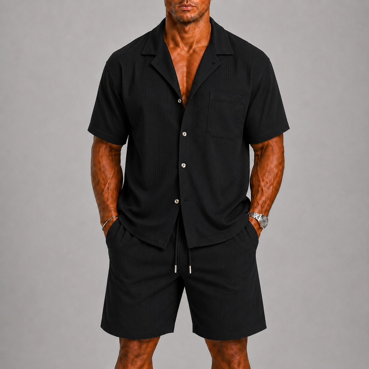 Men's Summer Set with Open Collar and Shorts